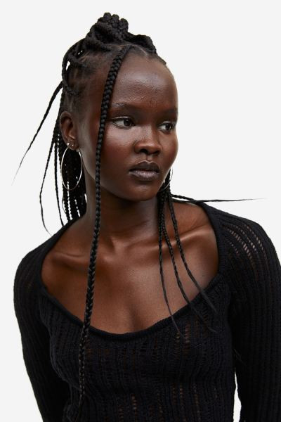 Pointelle-knit Corset-style Top | Black Top | Black Sweater Sweaters | Summer Outfits 2023  | H&M (US + CA)