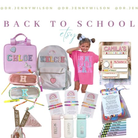Back to school! When I was a little girl, fun school supplies made going back to school that much more enjoyable.  I’ve linked up some super cute finds, backpack, lunchbox, t-shirt, sign, pencil bag, friendship bracelets, ready confetti to ease the nerves, banners, water bottles, and personalized custom pencils. 

#etsy

#LTKkids #LTKfamily #LTKBacktoSchool