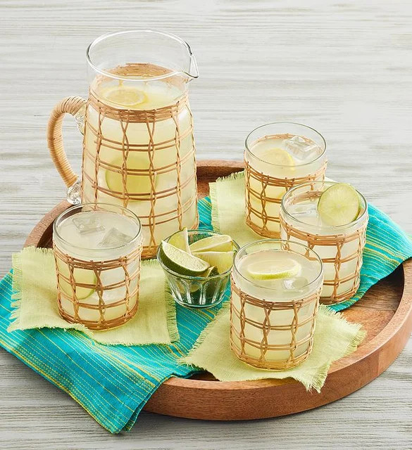 Wicker-Wrapped Tumblers and Pitcher Set | Harry & David
