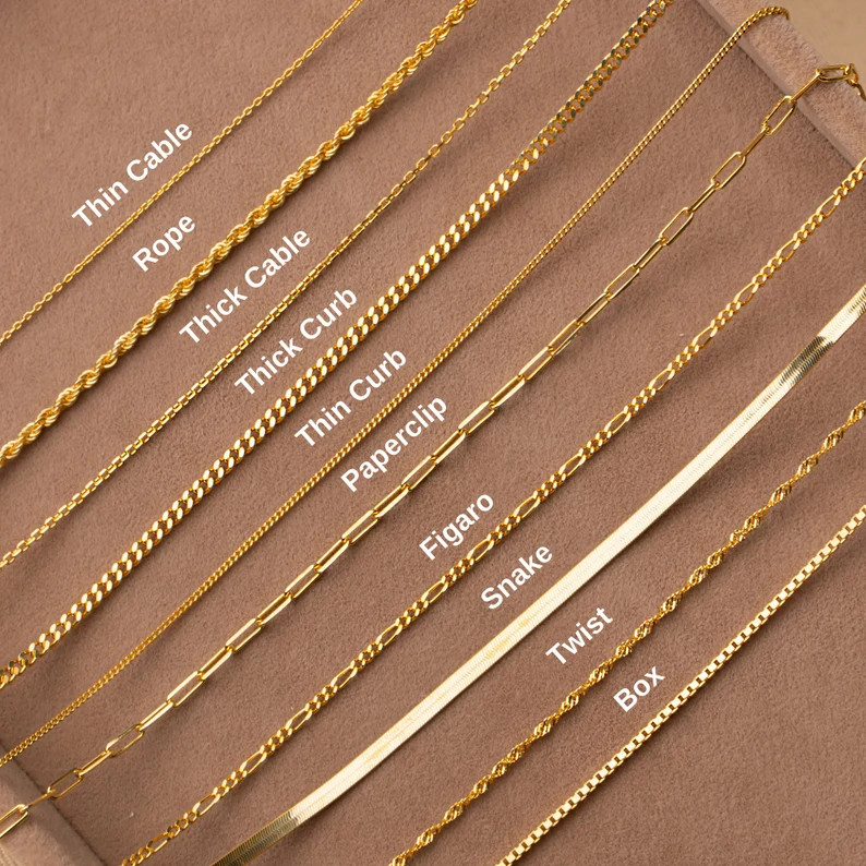14k Gold Chain Necklace, Twist Chain, Box Chain, Paperclip Chain, Snake Chain, Curb Chain, Rope C... | Etsy (US)
