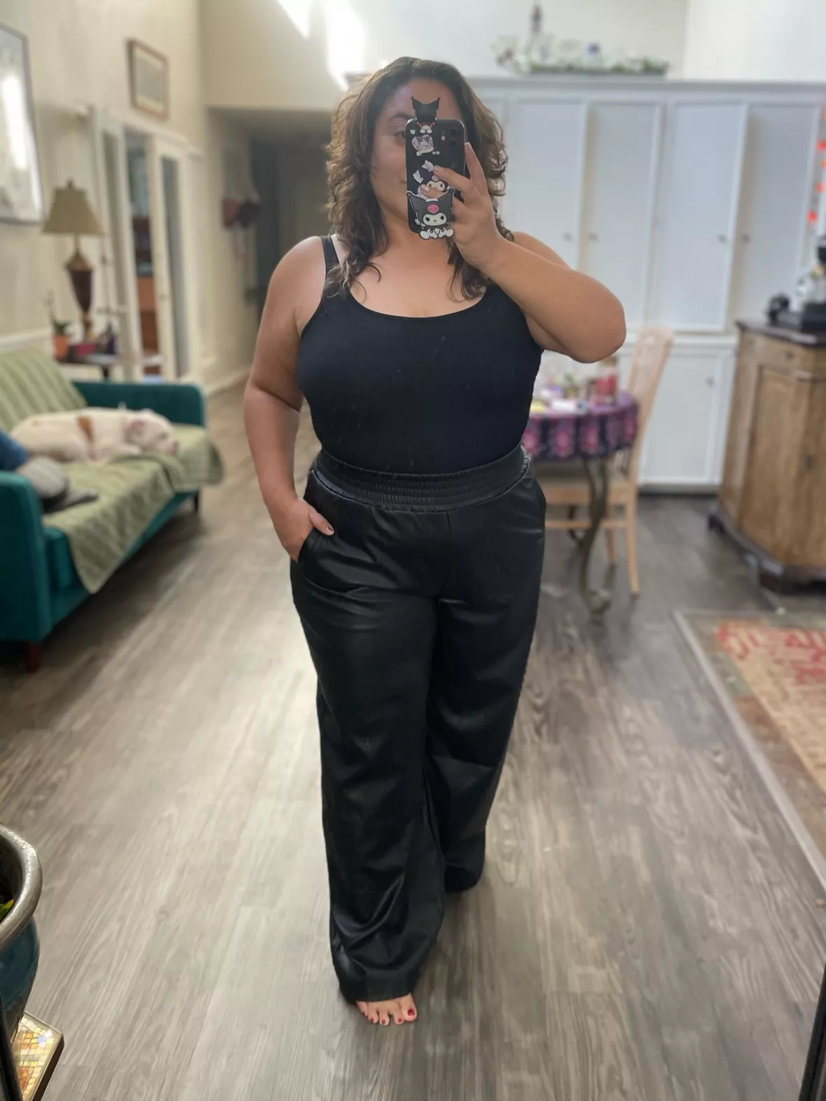 Faux Leather Black Plus Size Pants for Women for sale