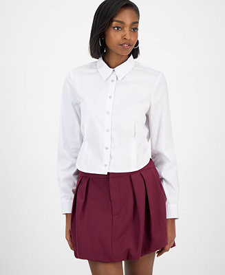 Bar III Women's Cropped Long-Sleeve Shirt, Macy's Exclusive - Macy's | Macy's