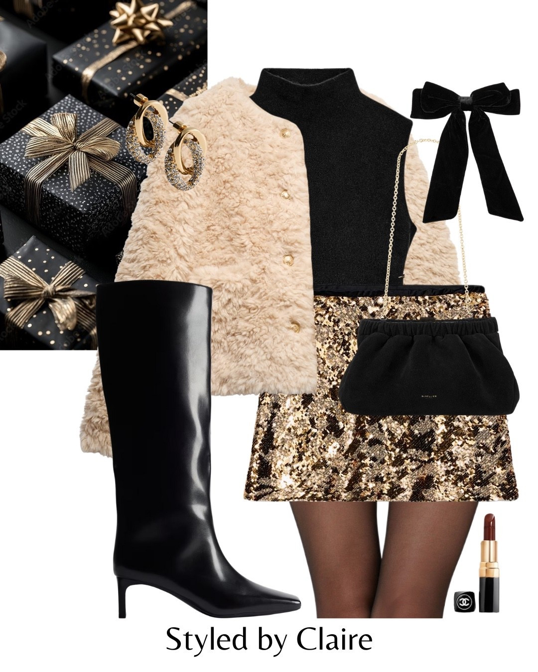 GOLD SEQUIN MINI SKIRT✨
Tags: new in Zara partywear party Christmas night out patent faux leather boots H&M faux fur shearling marks & Spencer jacket turtleneck knit velvet bow demellier London clutch Miami suede bag fashion festive inspo outfit ideas chic women’s style sparkle sparkly new year 

#LTKfestive #LTKstyletip #LTKpartywear