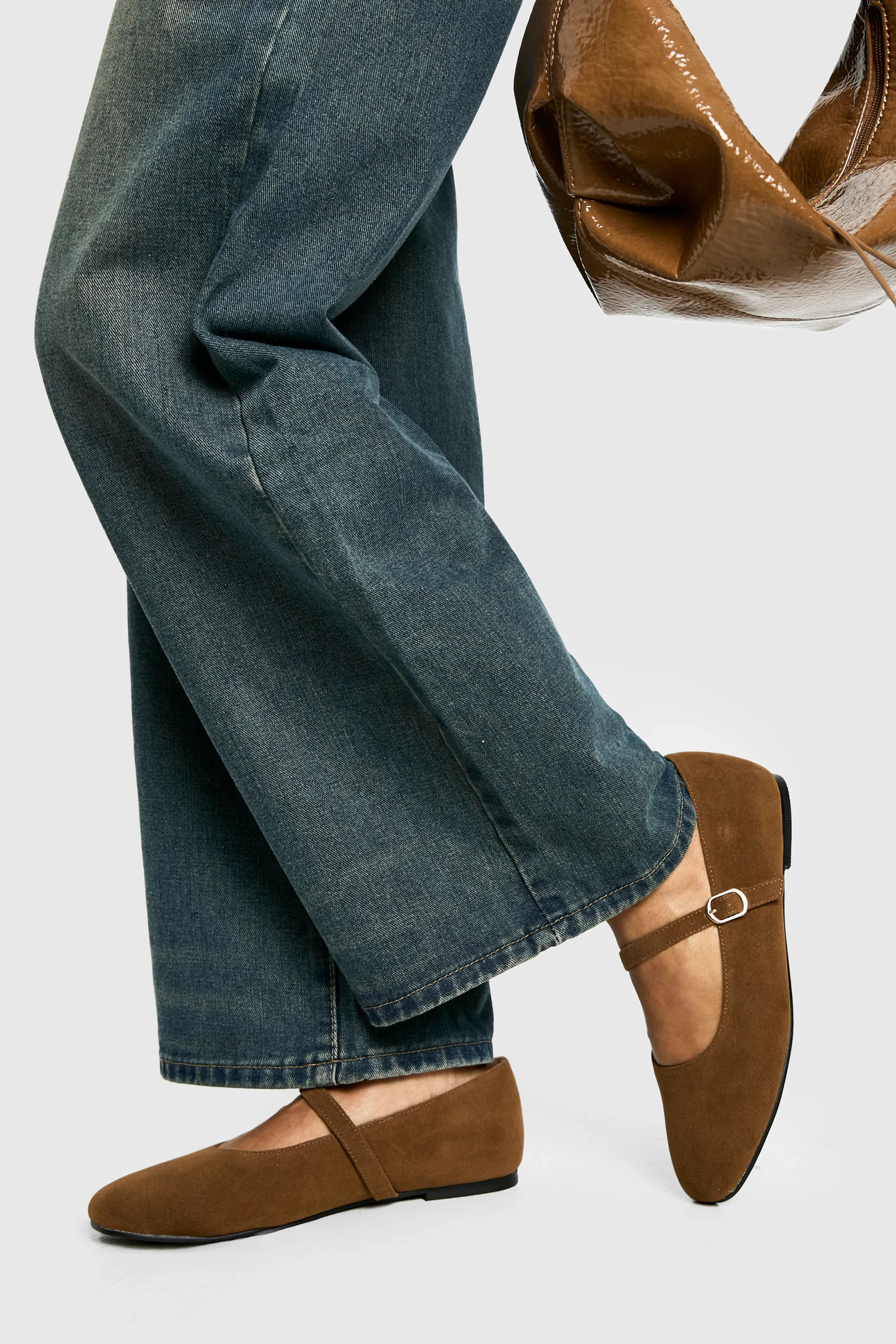 Wide Fit Faux Suede Mary Jane Ballet Flats | Boohoo.com (UK & IE)