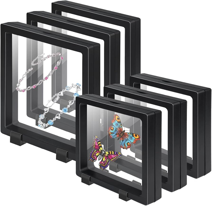 Set of 6 3D Floating Frame Display Holder Stands, EsLuker.ly Floating Display Case Transparent PE... | Amazon (US)