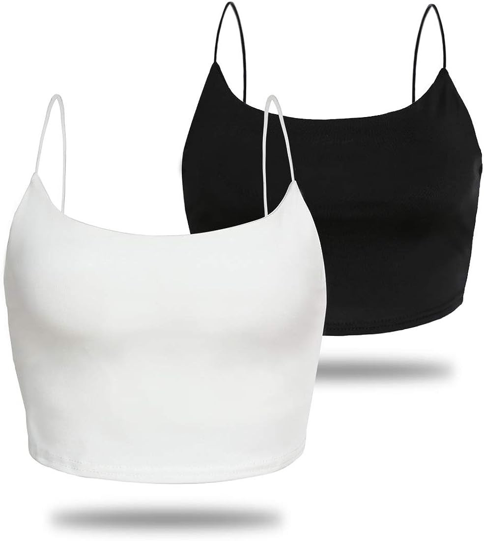 Amilia Women's Basic Solid Cami Spaghetti Double Layer Crop Tank Top | Amazon (CA)