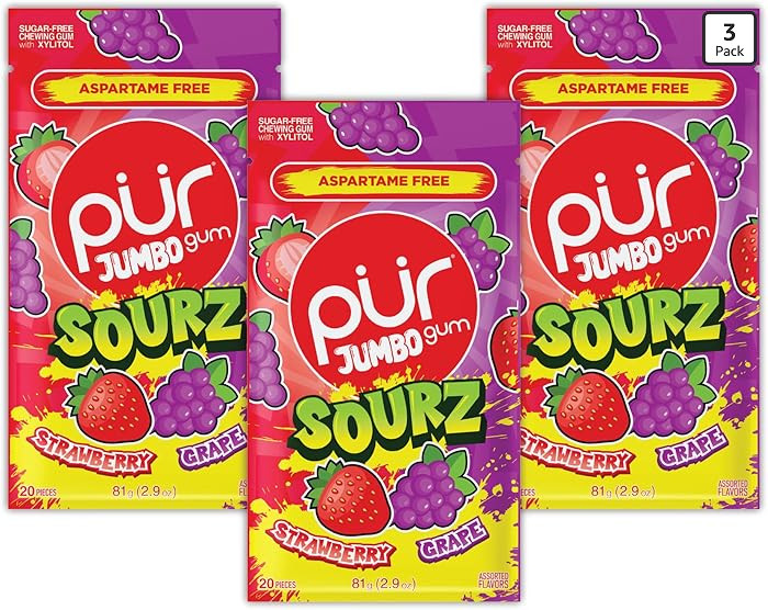 PUR Jumbo SOURZ Gum | Aspartame Free Chewing Gum | 100% Xylitol | Natural Flavor | Sour Strawberr... | Amazon (US)