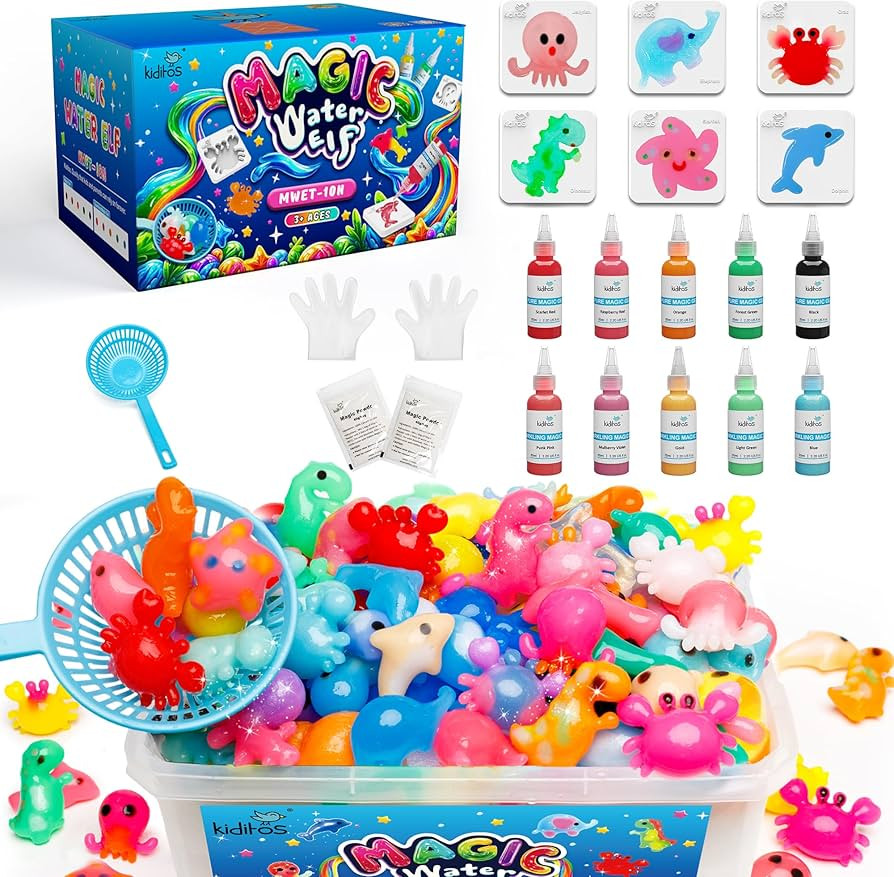 Kiditos Magic Water Elf Toy Kit–Squishies for Kids, 10 Gels & 6 Molds, Magic Gel Water Pets Sen... | Amazon (US)