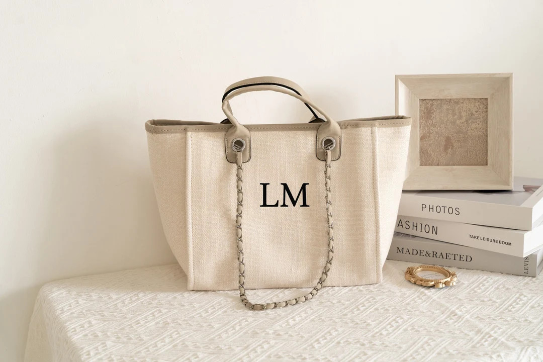 Personalized Customized Chaincanvas Tote Bagshoulder Bagcustom Handbag for Womenbirthday Gift for... | Etsy (US)