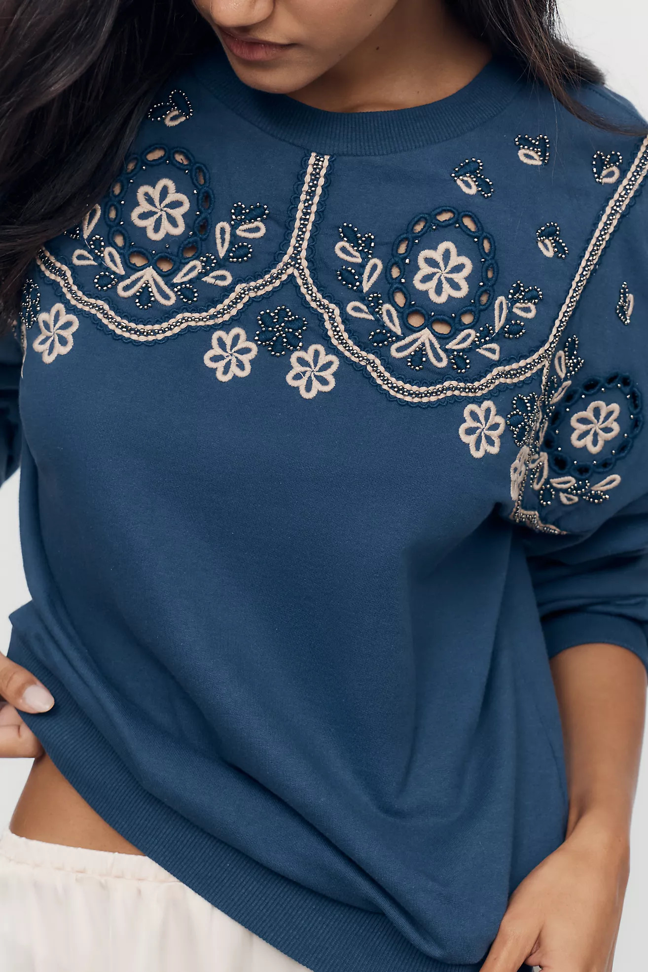 By Anthropologie 100% Cotton Embroidered Sweatshirt | Anthropologie (US)
