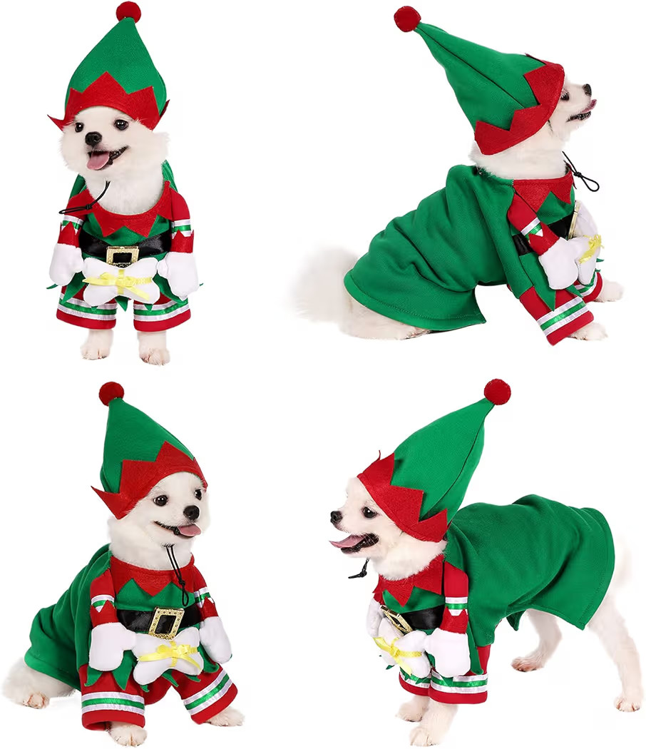Yoption Christmas Elf Dog Cat Costume with Hat, Funny Pet Christmas Winter Fleece Coat Coat Cloth... | Amazon (US)