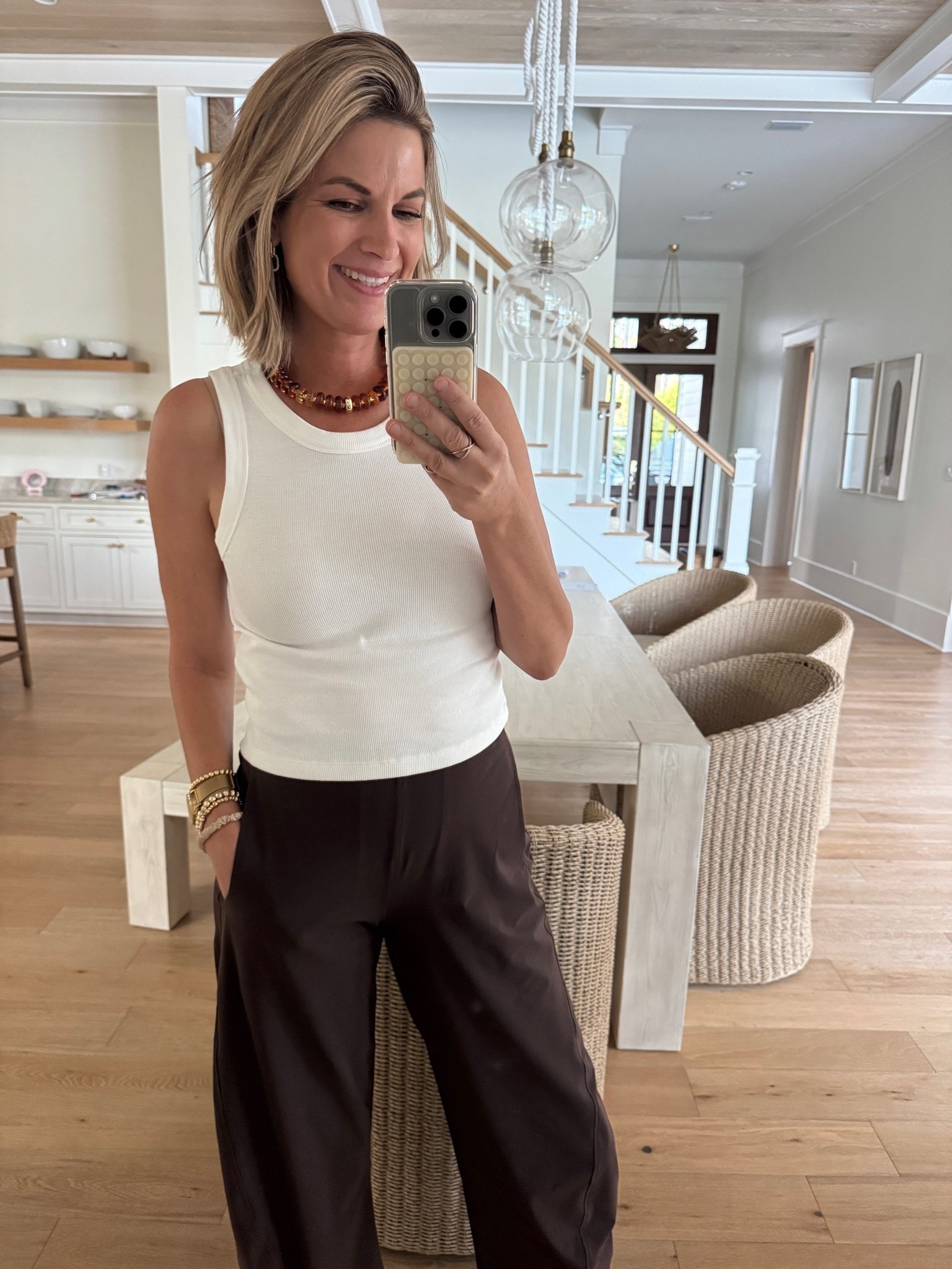A great basic tank in organic cotton. I am wearing the splurge pants in 4 tall but sharing a save option.

#LTKOver40 #LTKTall #LTKootd