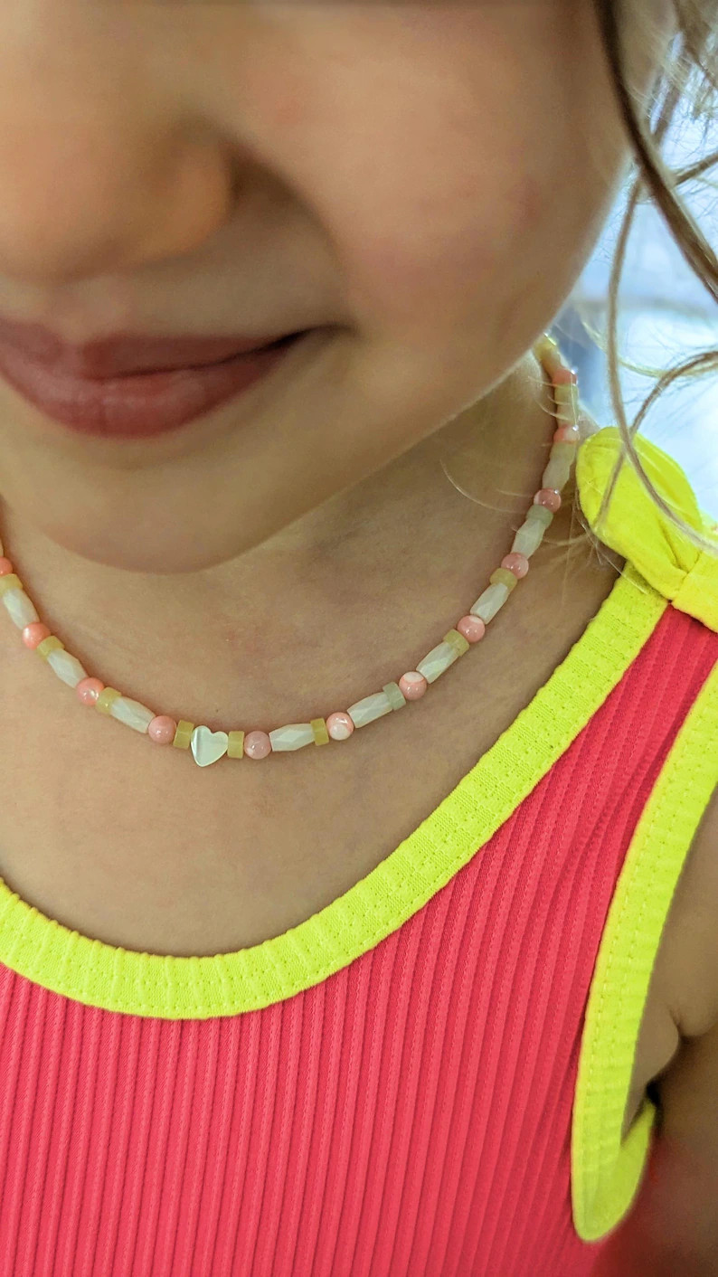 Bead Heart Necklaces for Girls, 14k gold filled girl gift, Little Girl heart Necklace, Bead Neckl... | Etsy (Global)