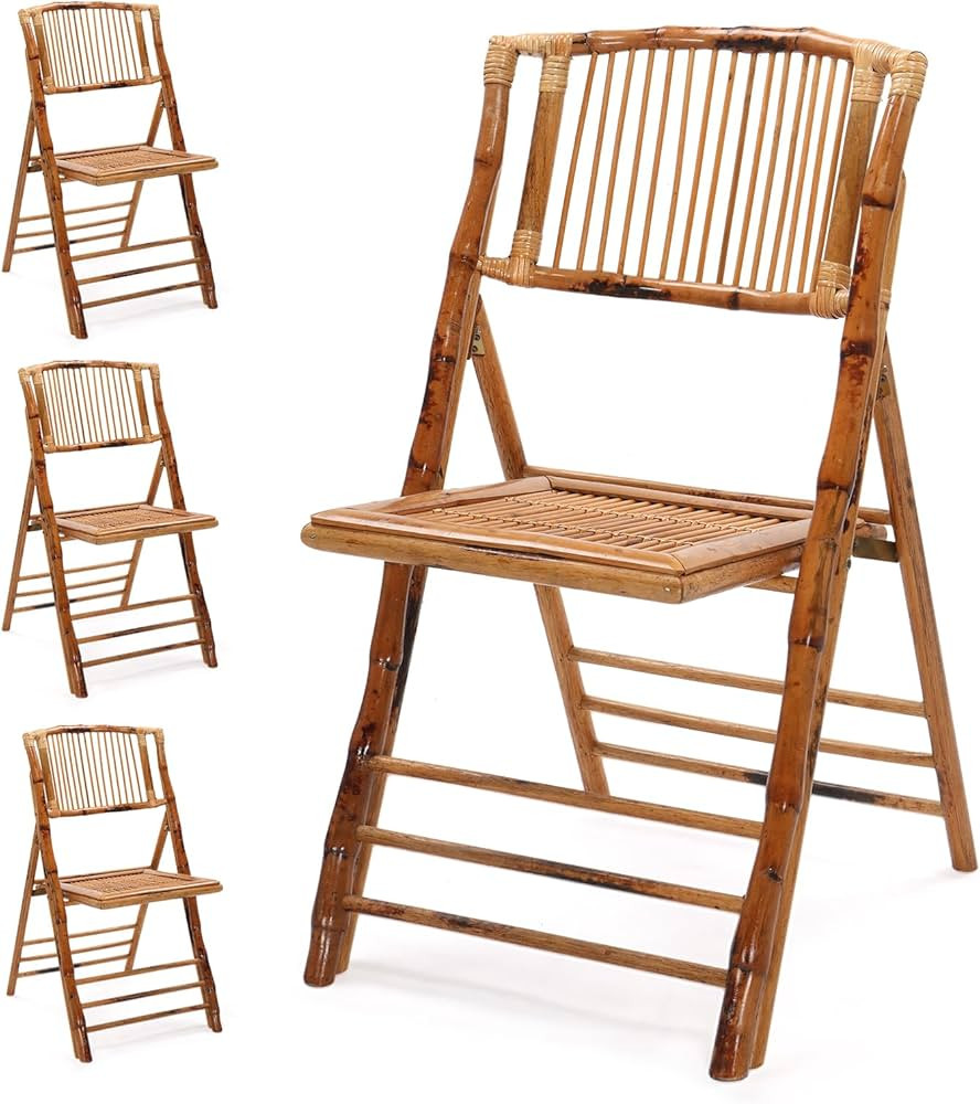 VINGLI Bamboo Folding Chair, Foldable Dining Wood Chairs Comfortable Seat for Outdoor & Indoor, P... | Amazon (US)