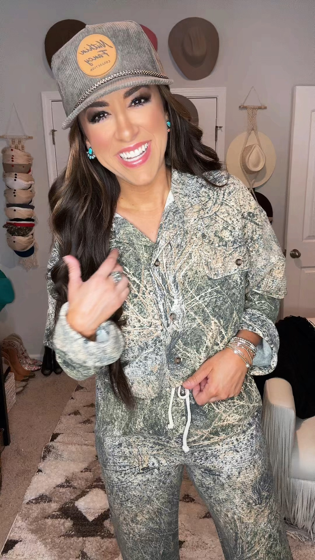 Camo two piece set trucker hat and sneakers causal travel outfit idea - fall outfit idea for her - gift idea - family photos 

#LTKVideo #LTKSeasonal #LTKStyleTip