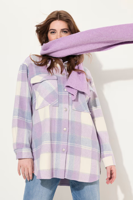 Plaid Long Sleeve Button Down Shacket | Ulla Popken - US