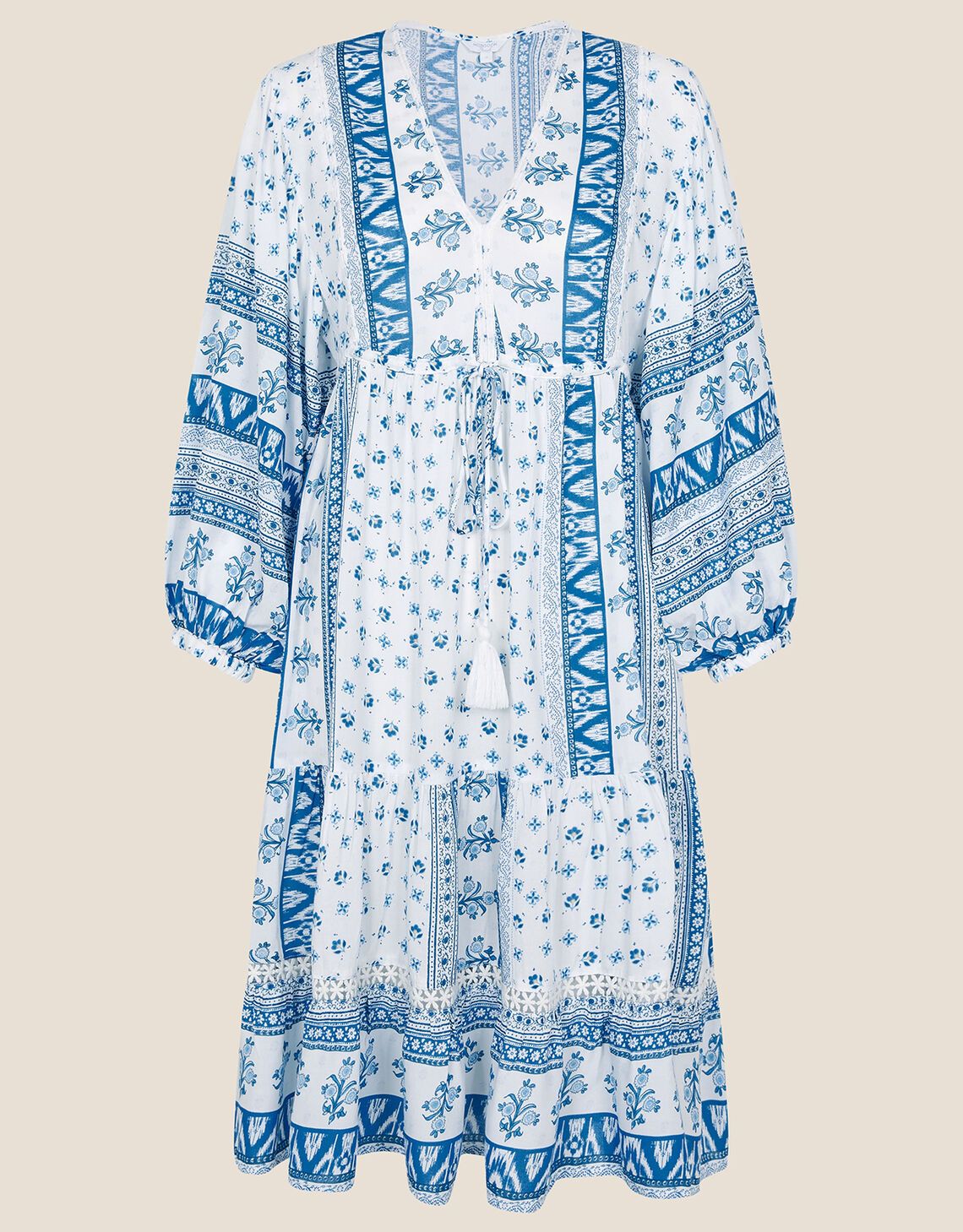 Border Print Tunic Dress in LENZING™ ECOVERO™ Blue | Monsoon (UK)