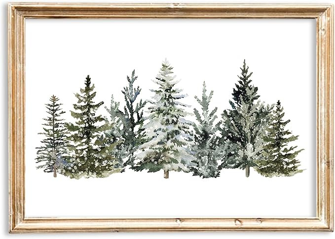 Christmas Canvas Wall Art Prints Watercolor Snowy Pine Trees Art Poster Winter Xmas Forest Wall D... | Amazon (US)
