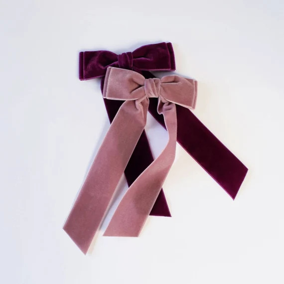 Velvet Double Bow Ponytail Bow Hair Bow Velvet Hair Tie - Etsy | Etsy (US)