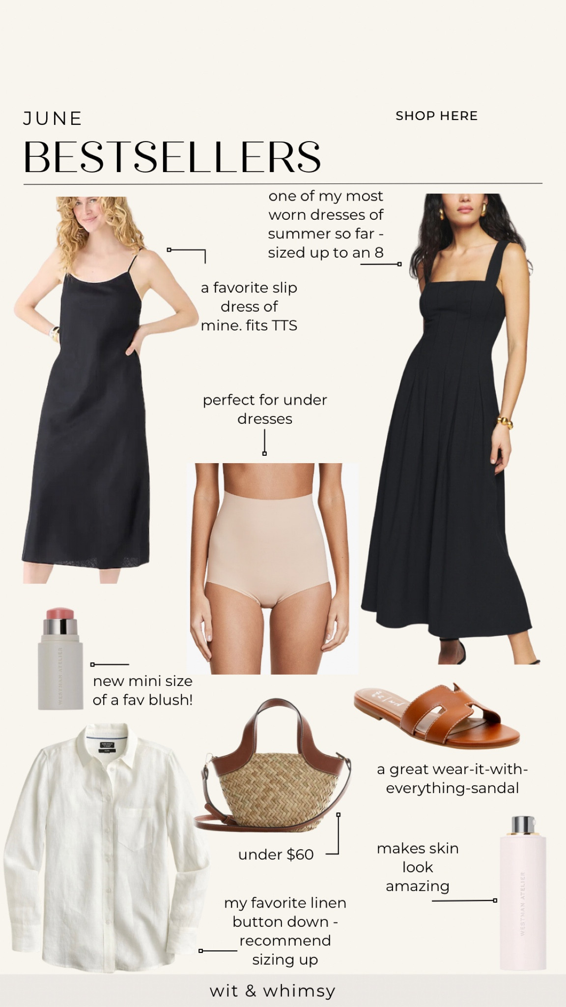 June bestsellers!
Midi dresses and slip dresses
Shapewear
Cream blush
T strap sandal summer flat sandal
Straw tote
Linen shirt