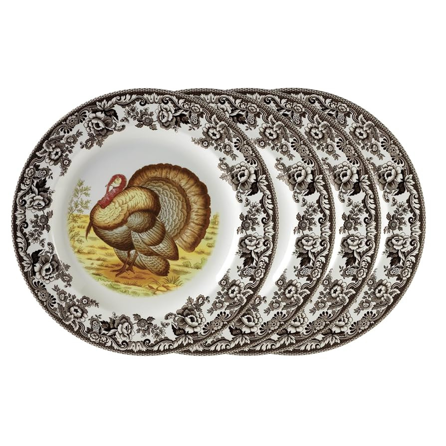 Spode Woodland Turkey Set of 4 Salad Plates, 8", Fine Earthenware, Made in England, Game Bird Des... | Amazon (US)