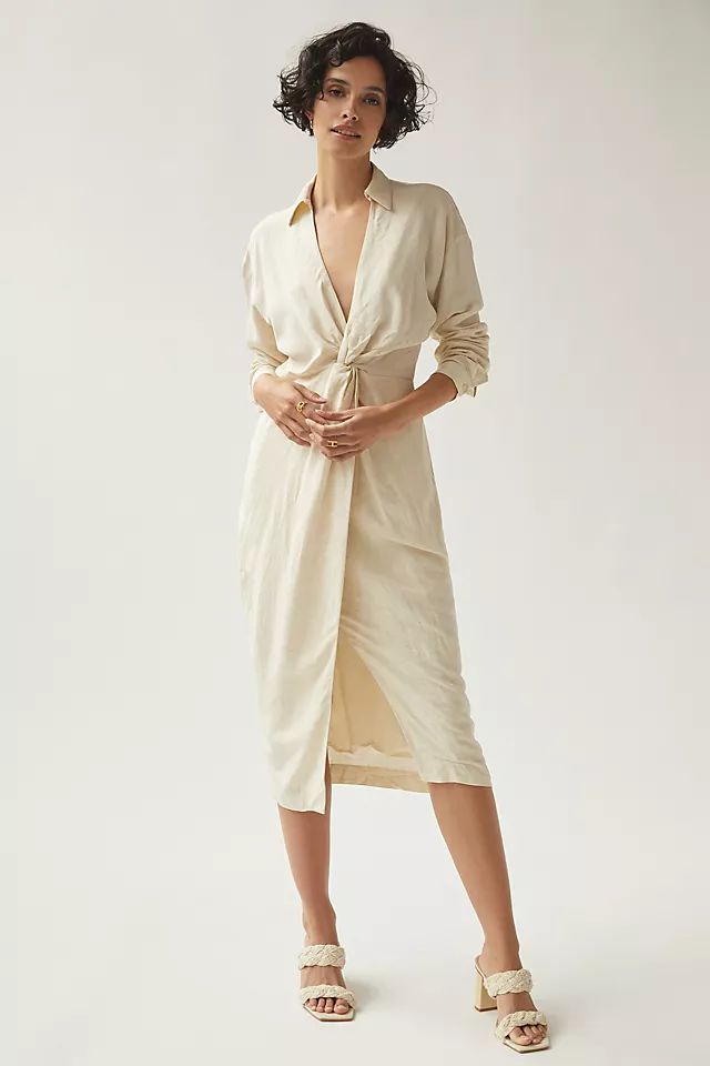 V-Neck Knot Front Midi Dress | Anthropologie (US)