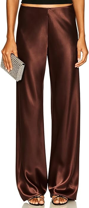 Women's Satin Wide Leg Dress Pants Hidden Elasticized Waistband Silk Casual Long Flowy Loose Trou... | Amazon (US)