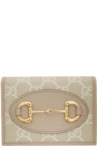 Beige 1955 Horsebit GG Card Holder | SSENSE