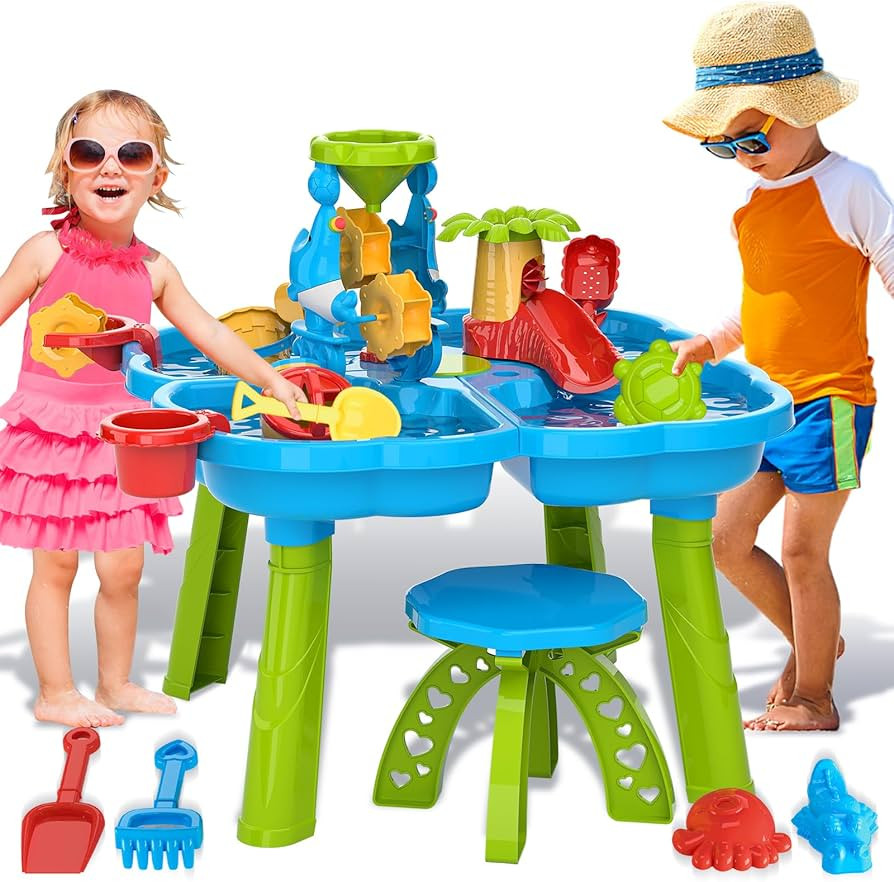 deAO Sand Water Table Toy Sensory Table Outdoor Sand and Water Play Table Summer Beach Toys Table... | Amazon (US)
