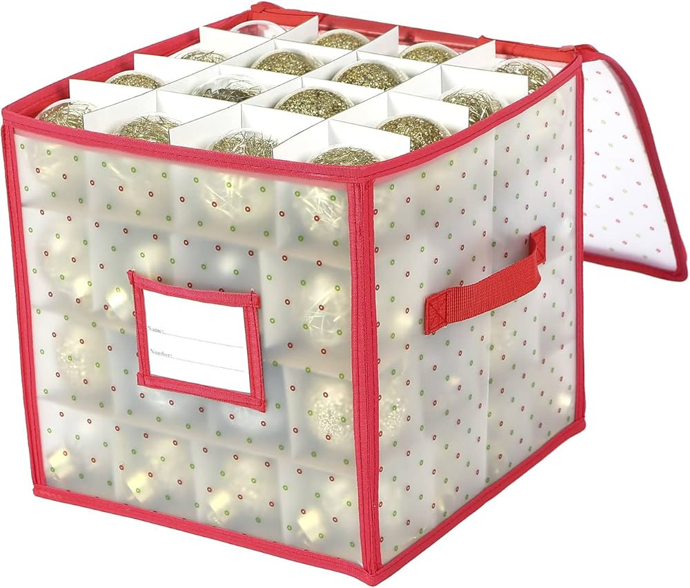 Sattiyrch Plastic Christmas Ornament Storage Box with Zippered Closure - Store up to 64 of the 3-... | Amazon (US)
