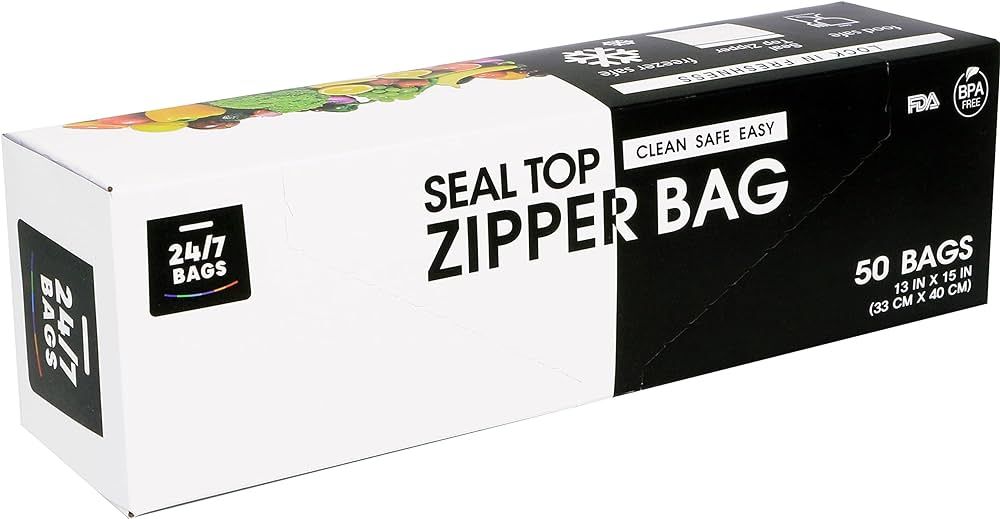 24/7 Bags | Double Zip-Top Food Storage Bags, 2 Gallon Size, 50 Count | Amazon (US)