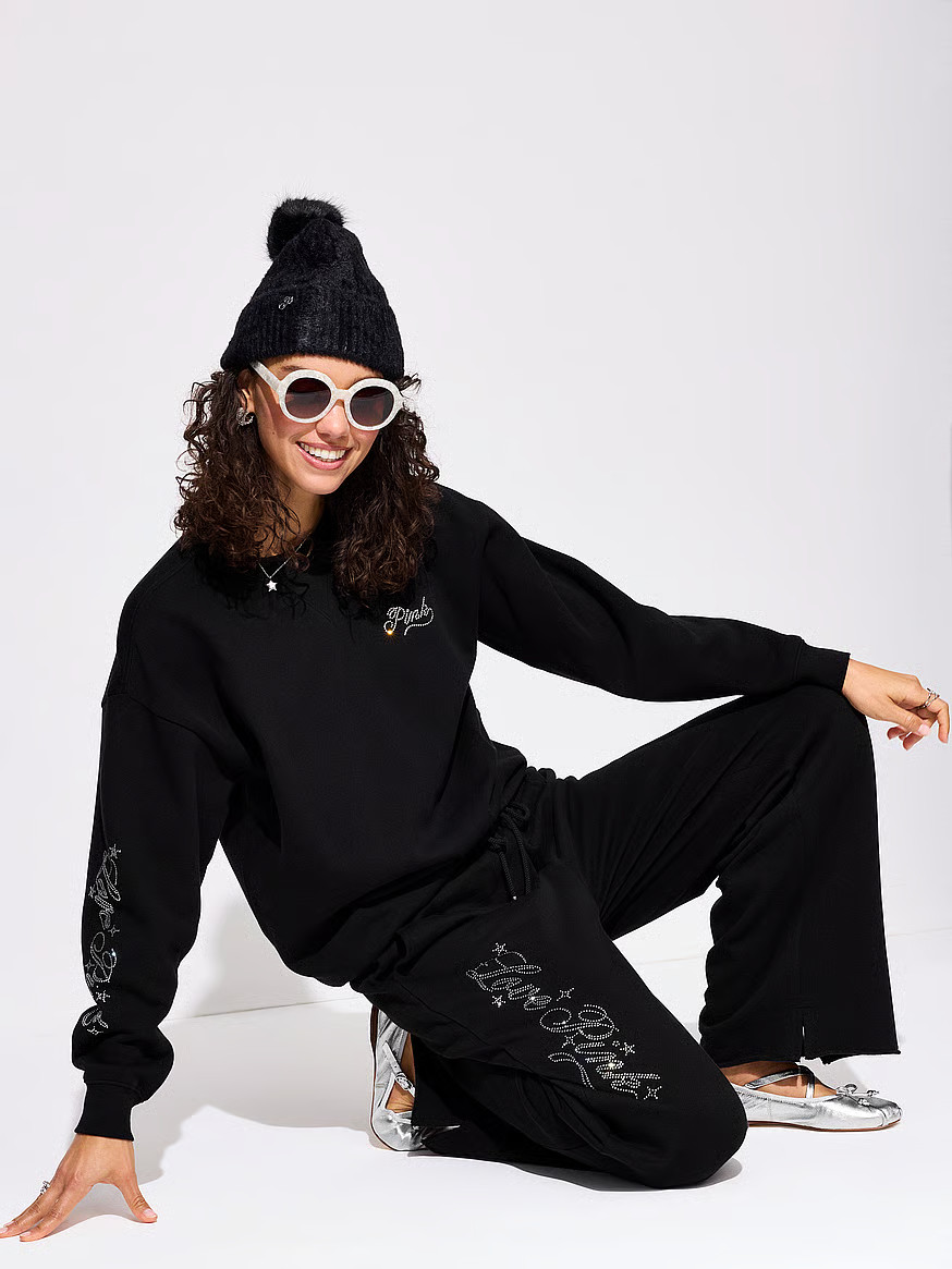 Buy Ivy Fleece Oversized Crew Sweatshirt, Limited Edition Pure Black Diamante - Order Hoodies & S... | Victoria's Secret (US / CA )