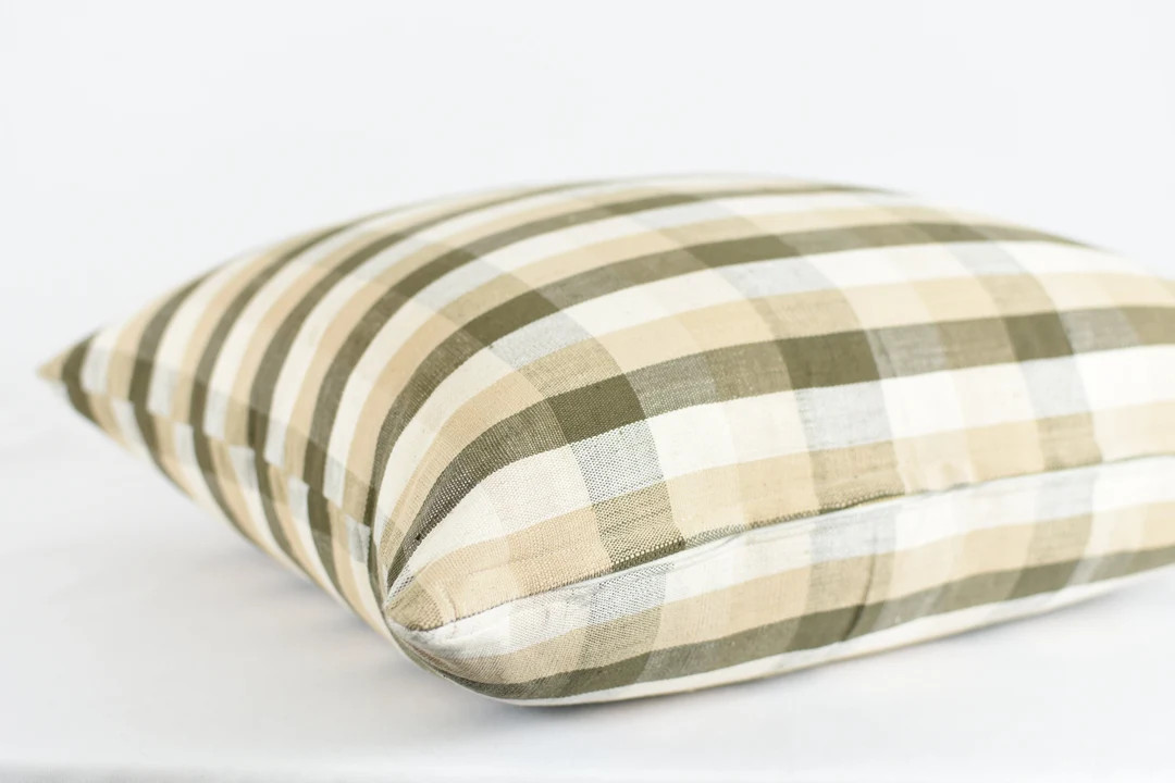 Woven Cotton Check Pillow Cover: Beige, Olive, Ivory - Modern Farmhouse | Etsy (US)
