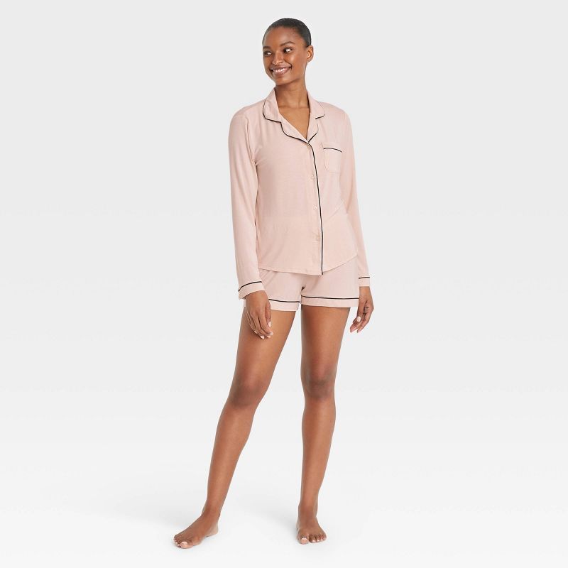 Women's Beautifully Soft Long Sleeve Notch Collar Top and Shorts Pajama Set - Stars Above™ | Target