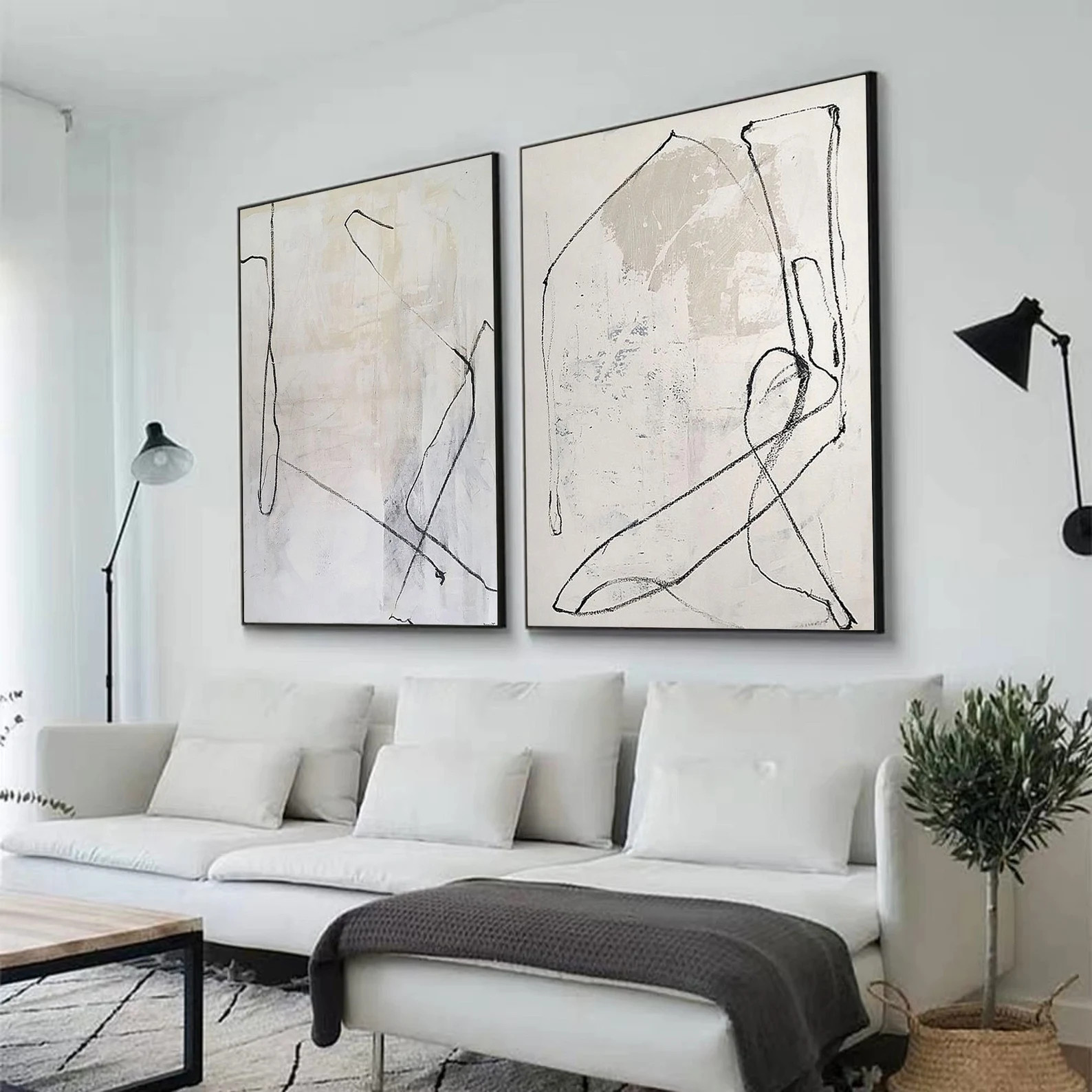 Set of 2 Beige Minimalist Painting Beige and White Minimalist | Etsy | Etsy (US)