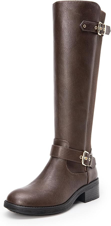 DREAM PAIRS Women's Knee High Boots Low Block Heel Riding Boots Round Toe Side Zipper Biker Motor... | Amazon (US)