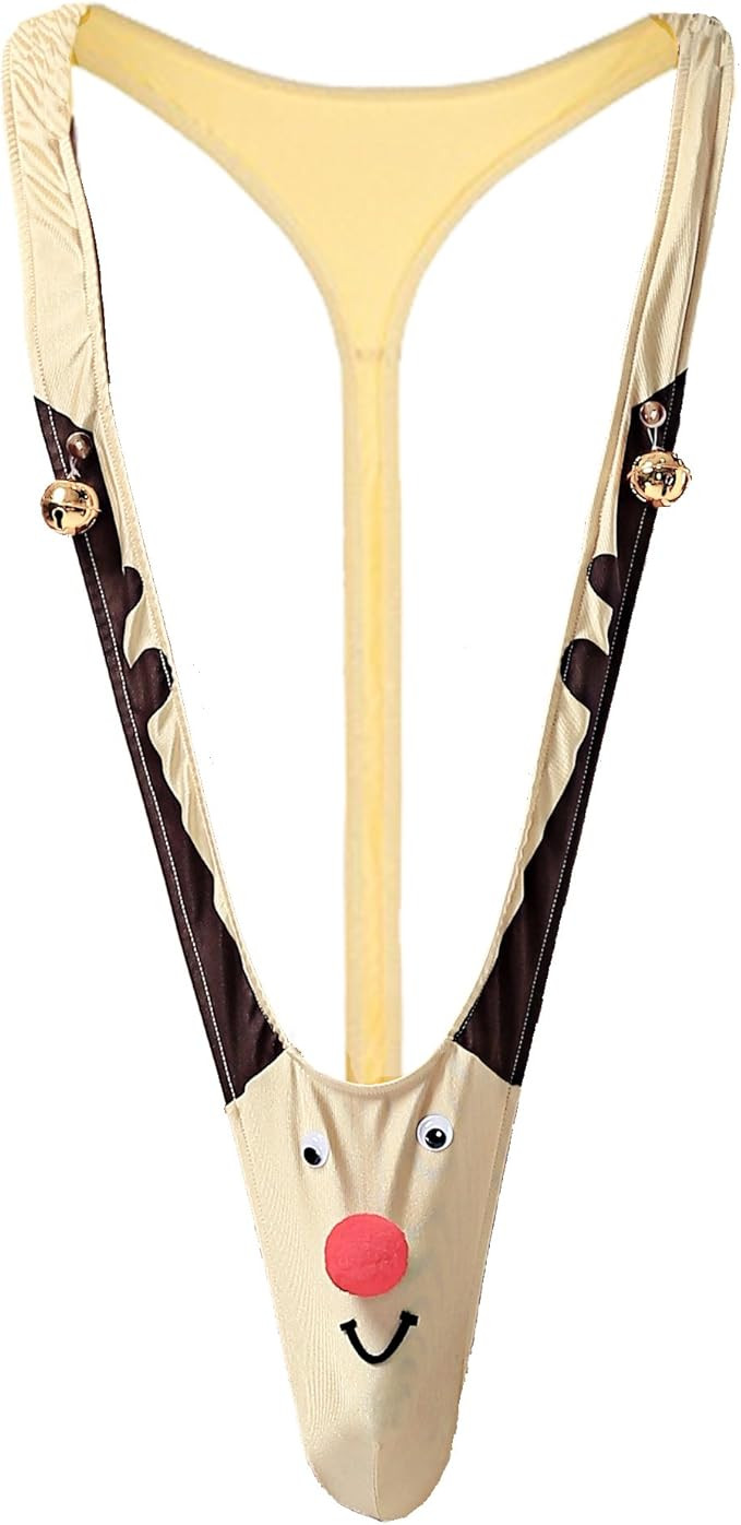 FreeNFond Christmas Gag Gift Reindeer Mankini Men Thong Underwear with Bells for White Elephant E... | Amazon (US)