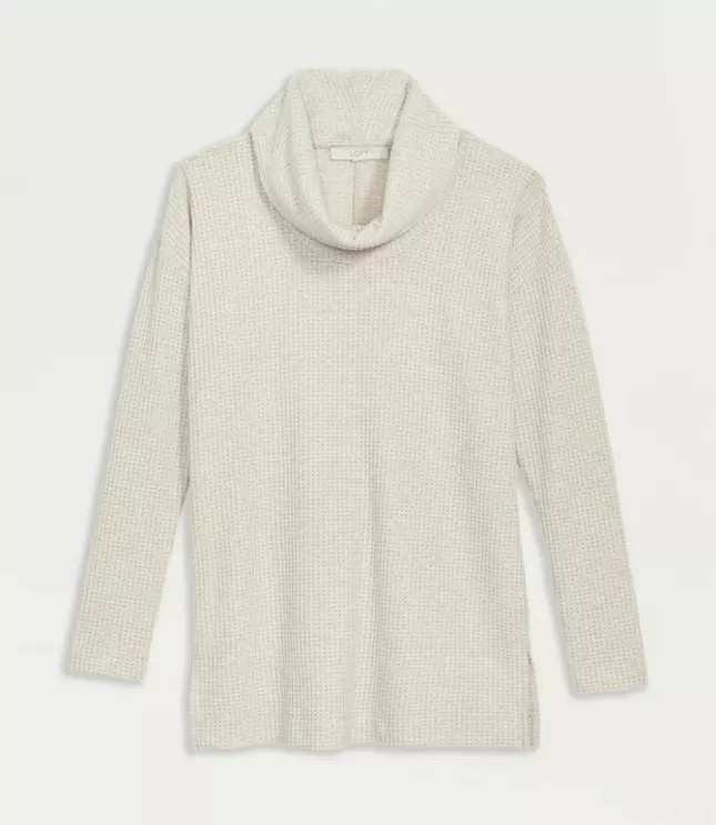 Shimmer Waffle Cowl Neck Tunic Top | LOFT