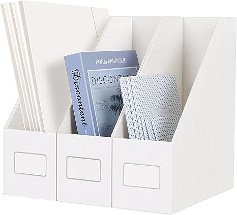 JiaWei White Magazine File Holders, 3 Packs Sturdy Cardboard File Rack, Office Organization Deskt... | Amazon (US)