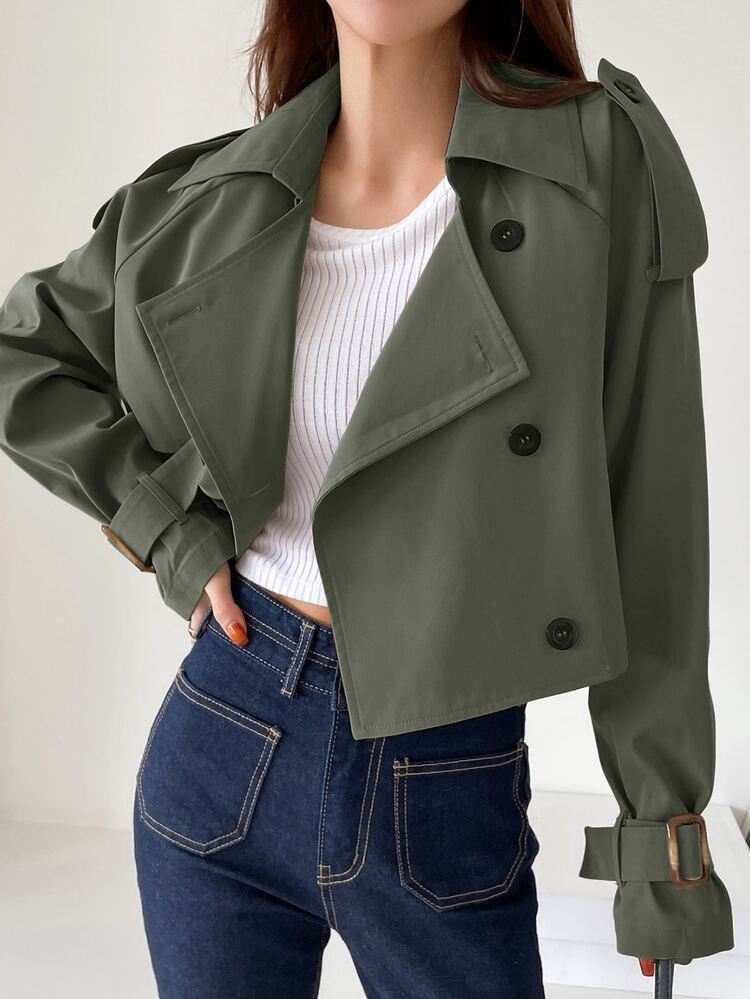 DAZY Casual Eenkleurig Dames trench jassen Voorpand met Knoopjes | SHEIN