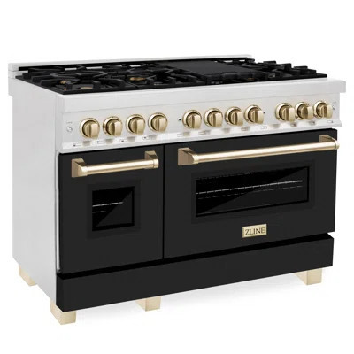 ZLINE Autograph 48" Legacy Dual Fuel Range in DuraSnow® w/ Black & Gold Accents | Wayfair North America