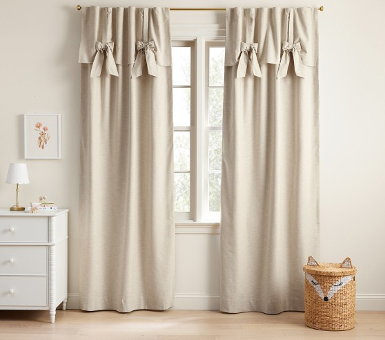 Evelyn Linen Blend Bow Valance Blackout Curtain | Pottery Barn Kids