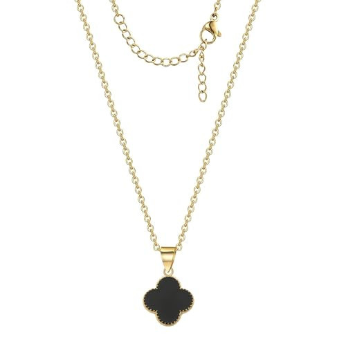 3 Colors Elegant 18K Gold Plated FourLeaf Clover Pendant Necklace – Adjustable Chain – Lucky Minimalist Jewelry Gift for Women (Black Clover Necklace) | Amazon (US)