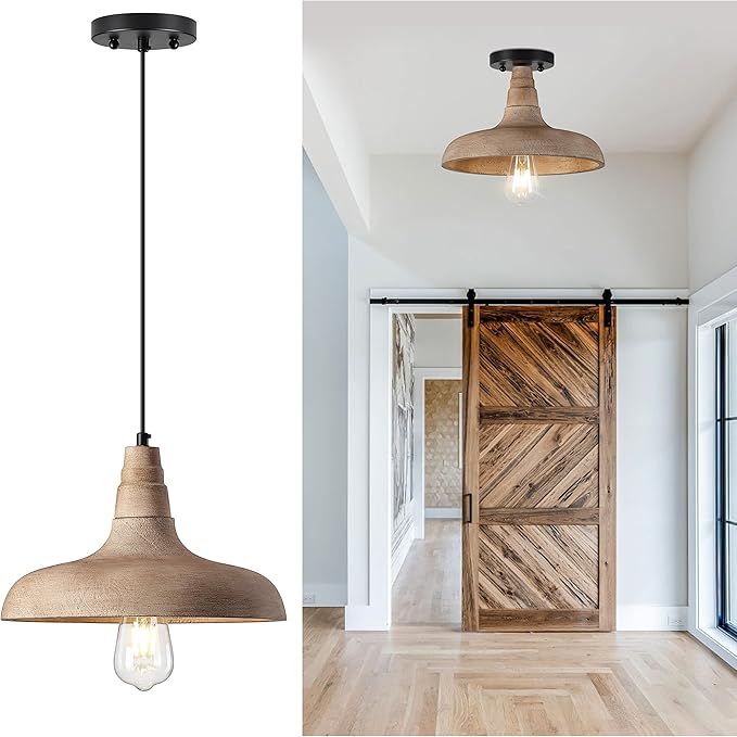 Wood Pendant Light for Kitchen Island, Farmhouse Pendant Lighting, Handmade Wooden Pendant Light ... | Amazon (US)