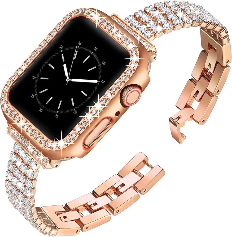 OWNACE Bling Band Compatible with Apple Watch 38mm/40mm/41mm/42mm/44mm/45mm with Case Women girls, D | Amazon (US)