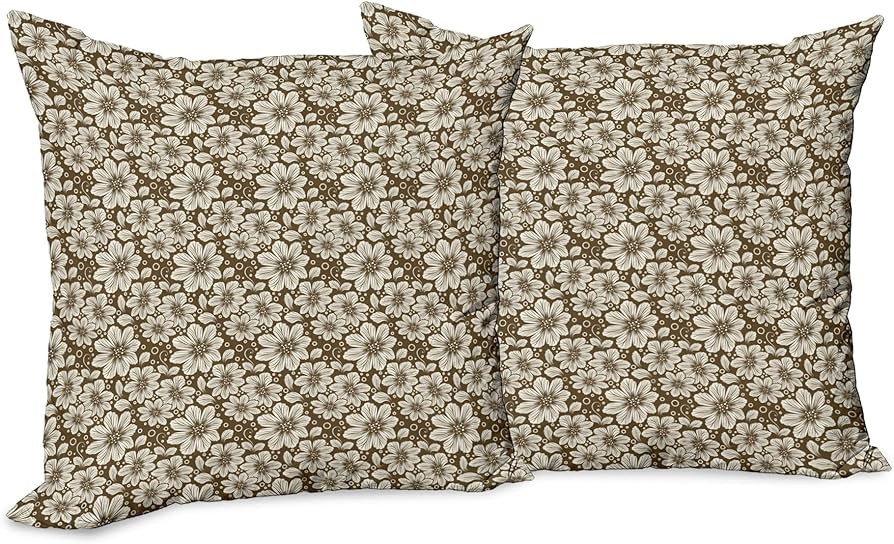 Ambesonne Brown and Cream Decorative Throw Pillow Case Pack of 2, Cosmos Flower Bouquet on Earthy... | Amazon (US)