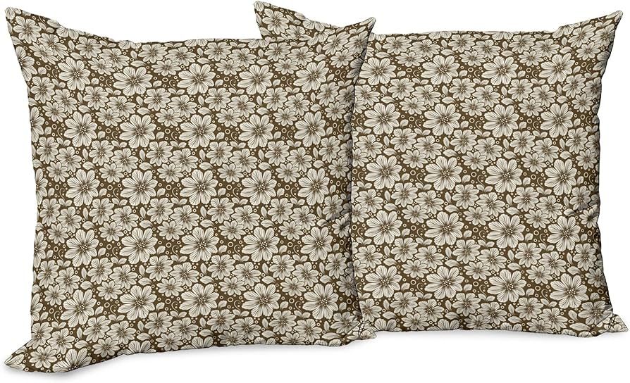 Ambesonne Brown and Cream Decorative Throw Pillow Case Pack of 2, Cosmos Flower Bouquet on Earthy... | Amazon (US)