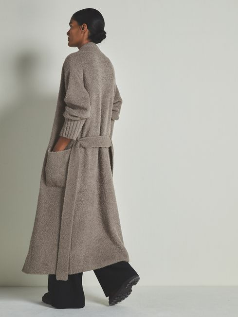 Reiss | Les 100 Ciels Bouclé Cardigan with Wool in Mink | Reiss UK