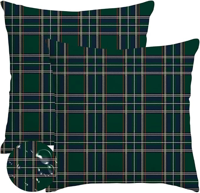 RABUSOFA Christmas Pillow Covers 20x20 Inch Set of 2 Indoor Outdoor Waterproof Scottish Tartan Pl... | Amazon (US)