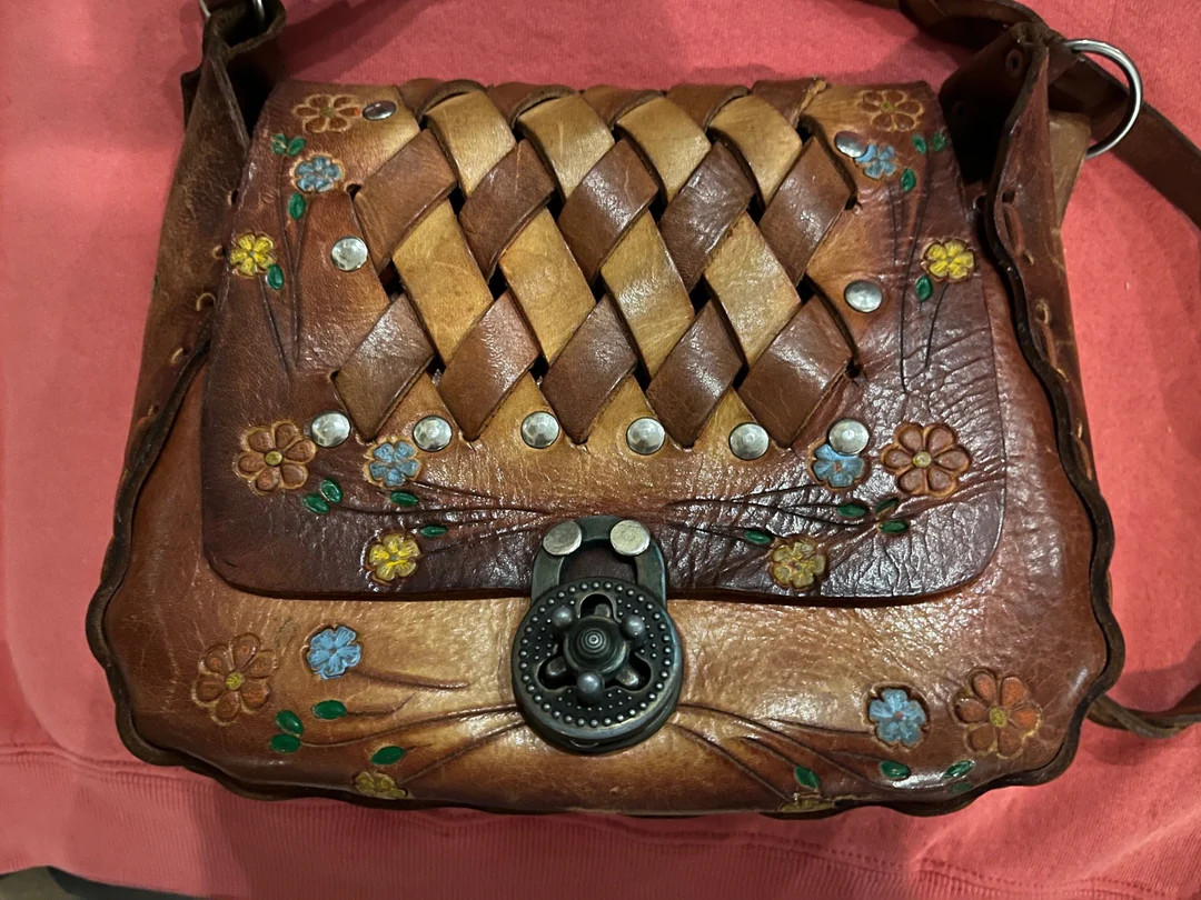 Hippie Boho Genuine Leather Purse Handbag Tooled Vintage 70s Flowers Excellent - Etsy | Etsy (US)